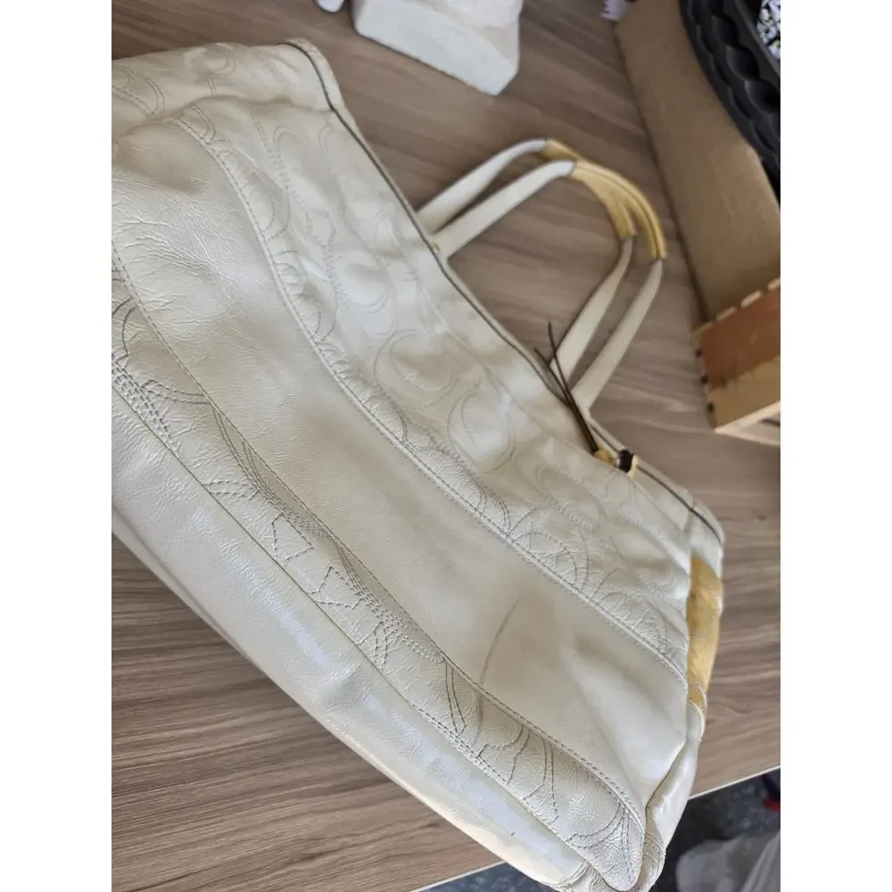 CoachPatent Leather/ cream/ yellow n blue purse/ diaper bag/ project bag